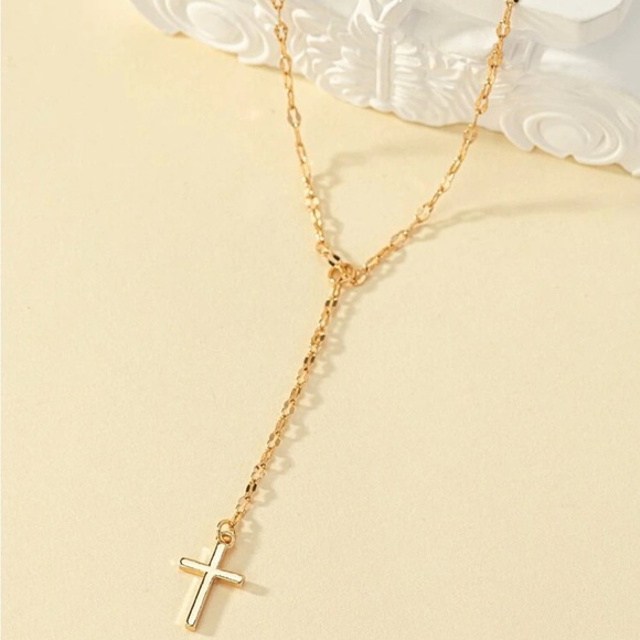 Gold Cross Lariat Necklace - Picture 4 of 5